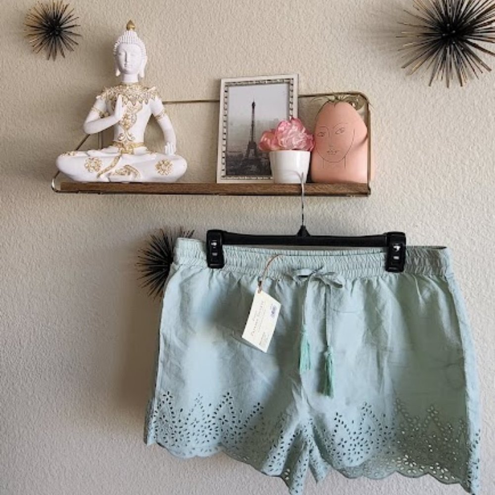 Cost Plus World Market Women's Mint Green Eyelet Hem Shorts NWT